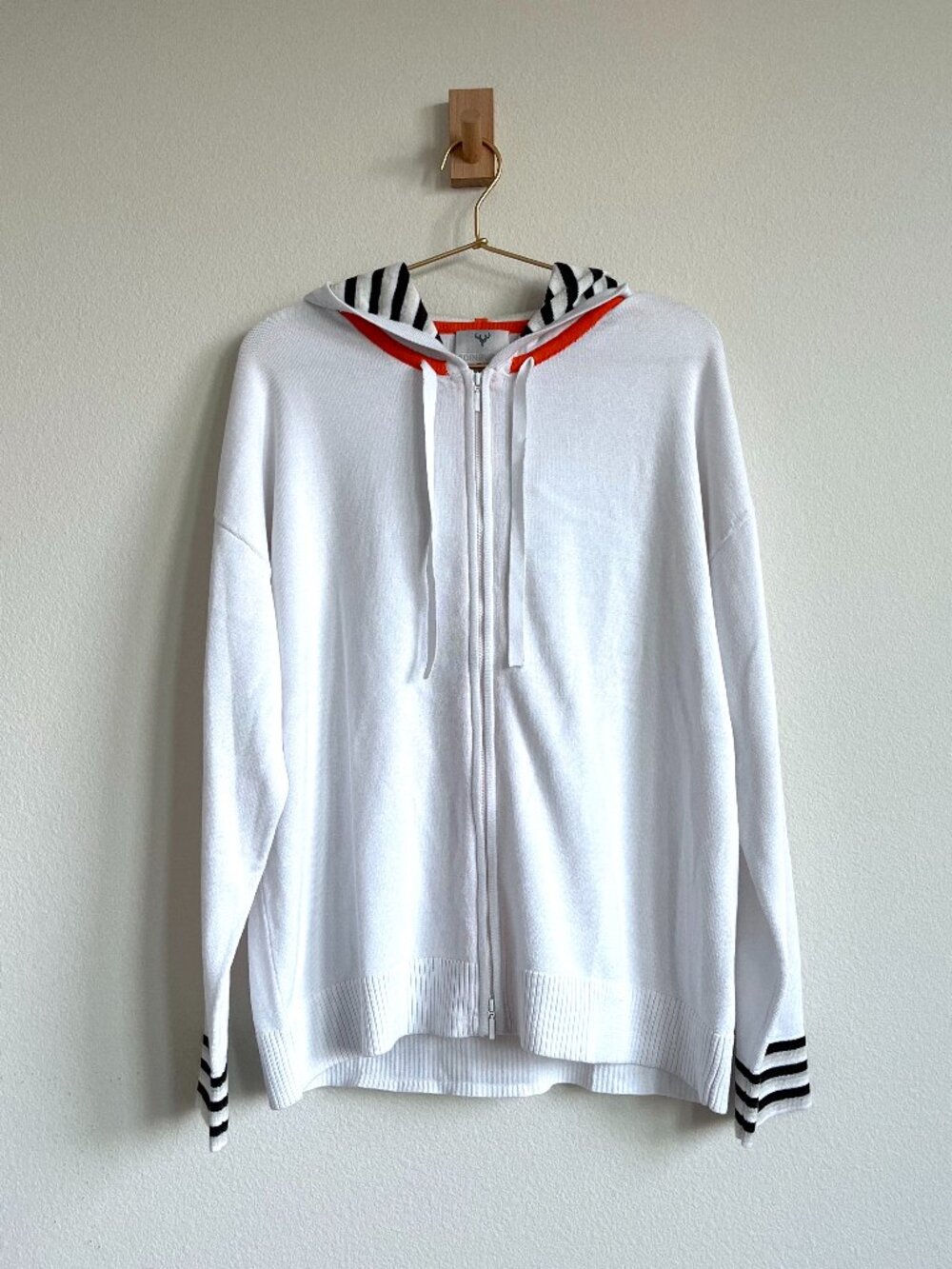 Edinburgh Knitwear Streetwear Striped Zip Hoodie - 100% Pima Cotton - Size L